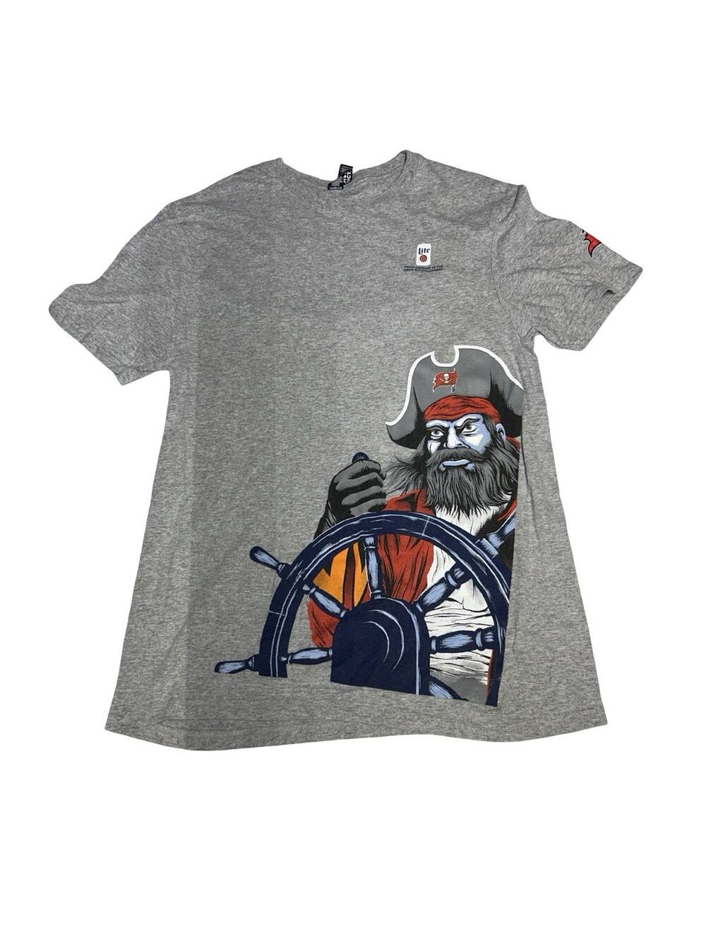 Tampa Bay Buccaneers Miller Lite Captain Graphic T Shirt Gray Adult Medium NFL